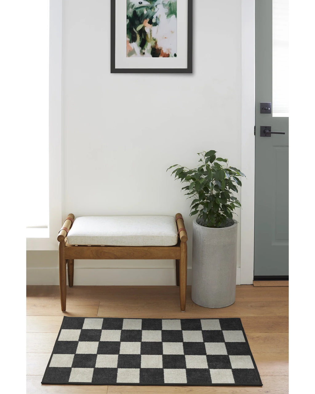 Checkered Black Washable Rug
