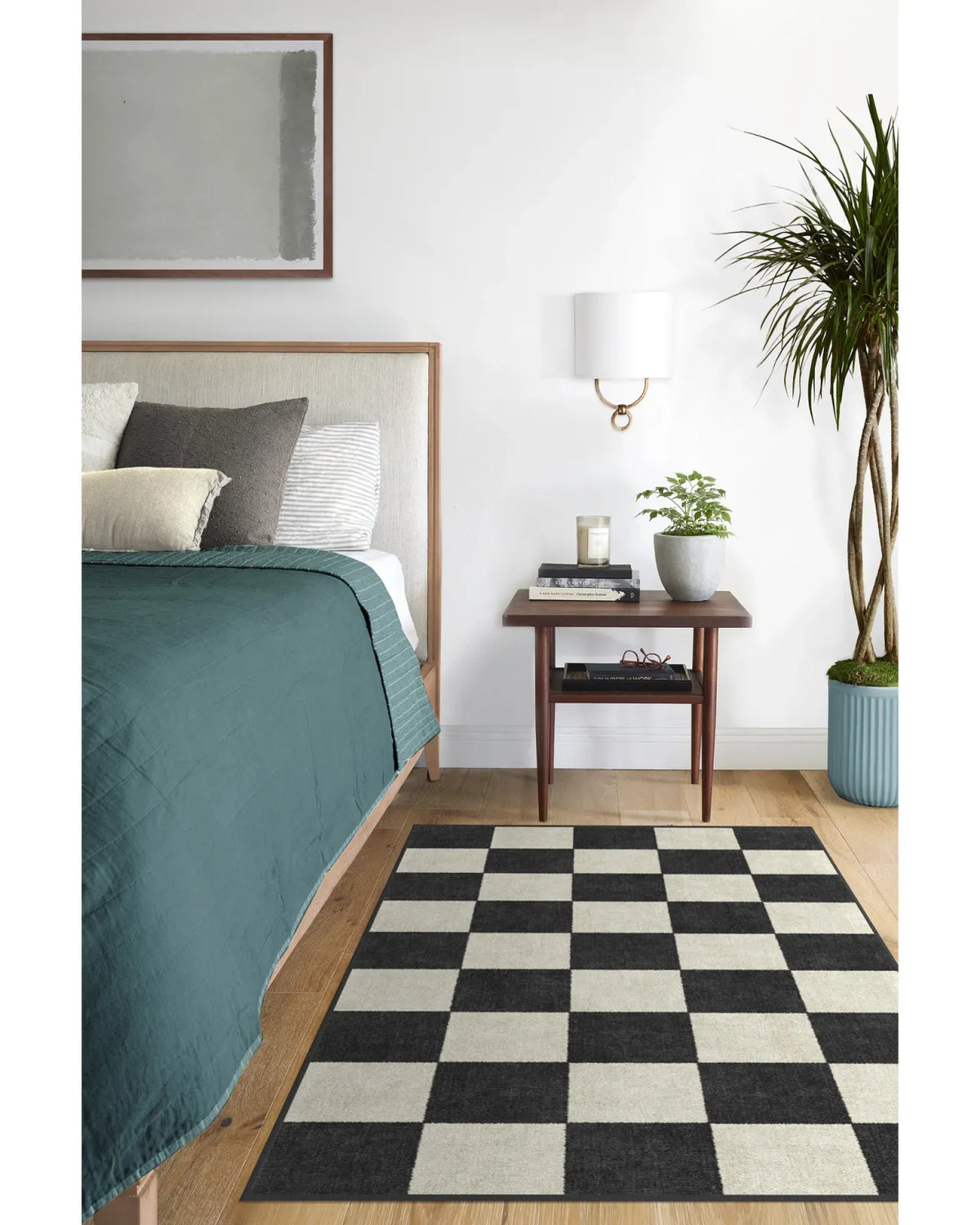 Checkered Black Washable Rug