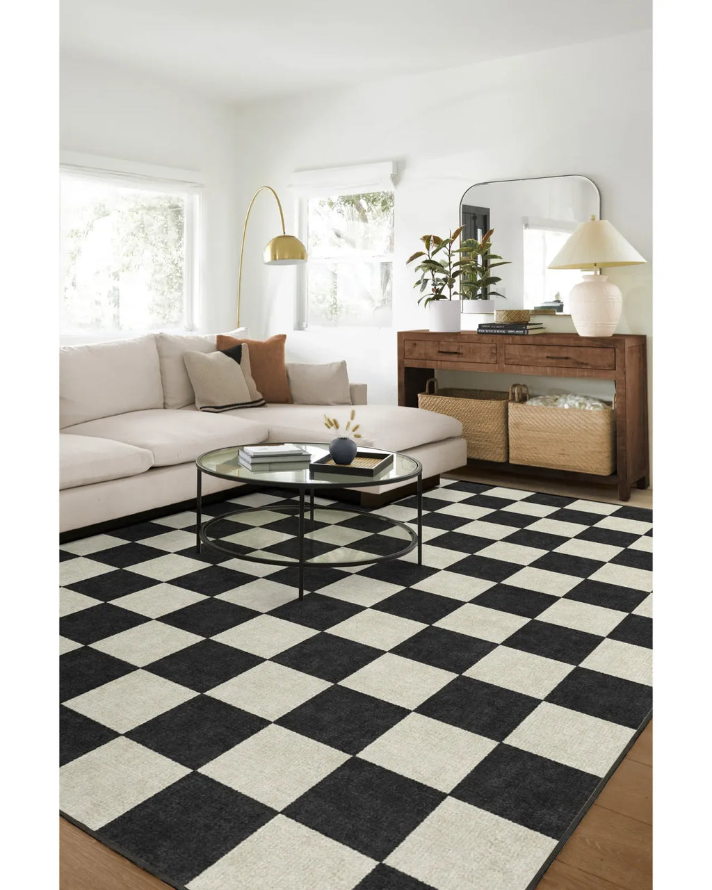 Checkered Black Washable Rug