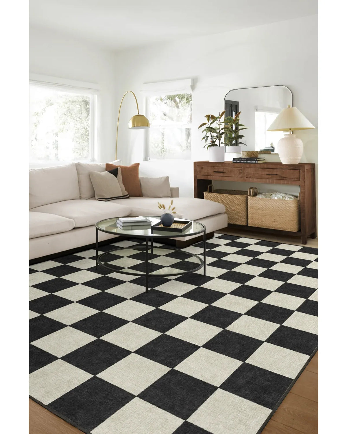 Checkered Black Washable Rug