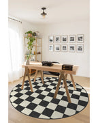 Checkered Black Washable Rug