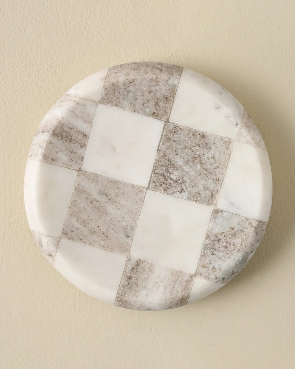 Checkered Marble Trinket Tray with Inlaid Diamond Pattern for Jewelry, Keys, and Small Keepsakes