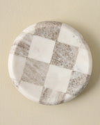 Checkered Marble Trinket Tray with Inlaid Diamond Pattern for Jewelry, Keys, and Small Keepsakes