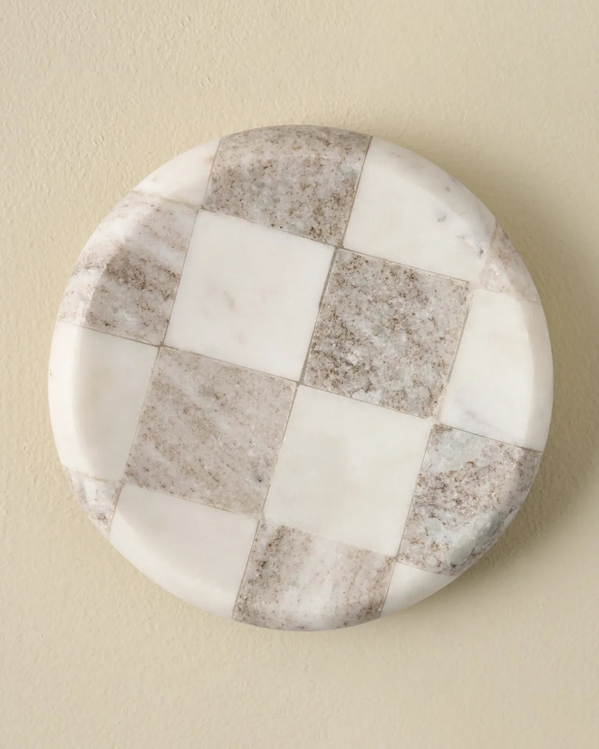 Checkered Marble Trinket Tray with Inlaid Diamond Pattern for Jewelry, Keys, and Small Keepsakes