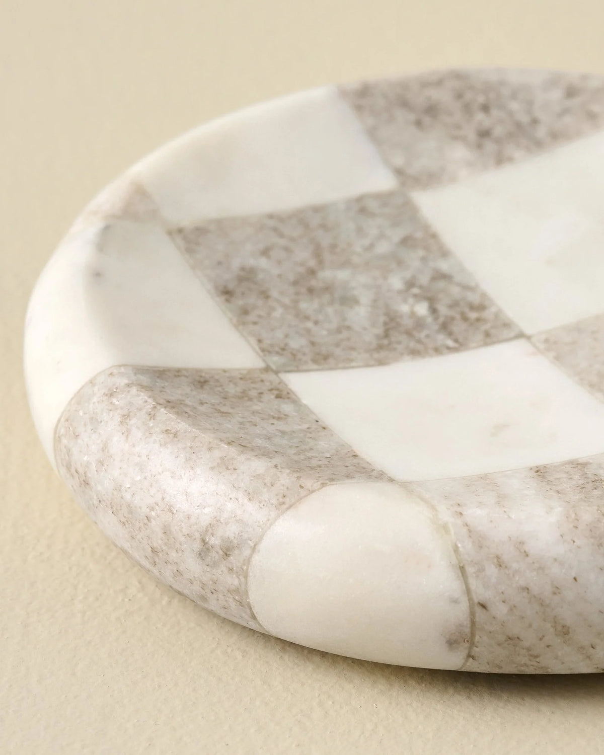 Checkered Marble Trinket Tray with Inlaid Diamond Pattern for Jewelry, Keys, and Small Keepsakes
