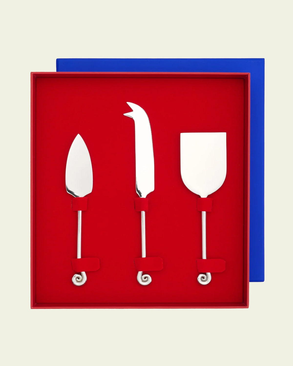 Cheese Knife Set with Three 18/10 Stainless Steel Blades, Spiral Handles, Keepsake Box and Optional Engraving