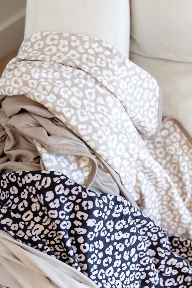 Cheetah Blanket in Tan Print and Dark Tan Solid Back, Featuring Soft Brushed Fabric on Both Sides