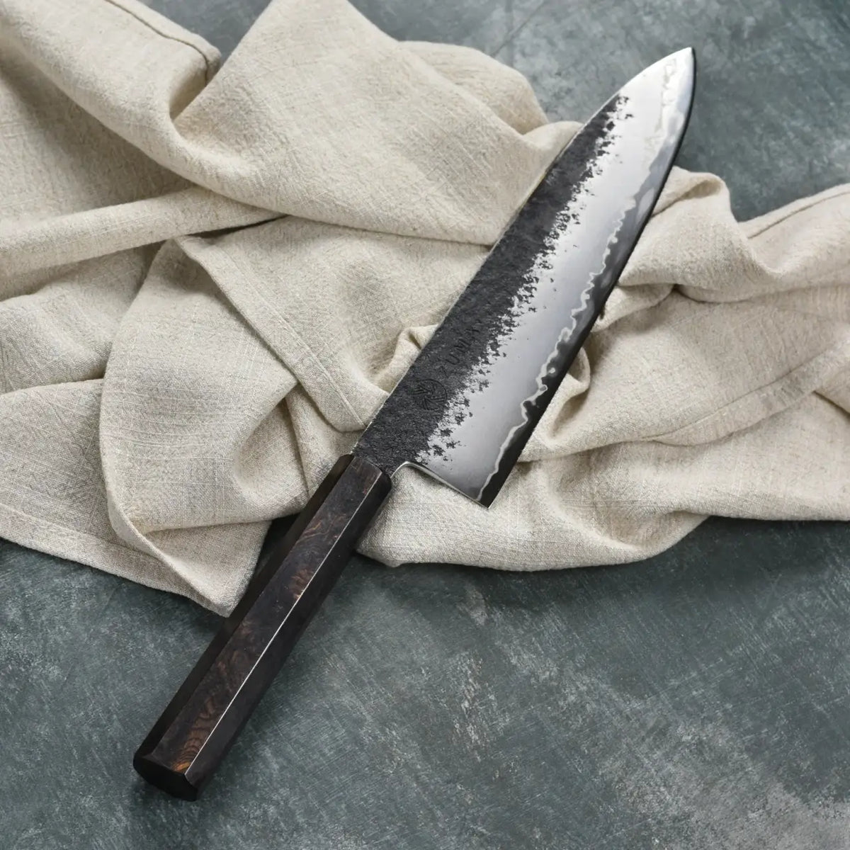 Chef's Knife with an 8.25-Inch Hand-Forged BG42 Stainless Steel Blade and Octagonal Ebony Handle
