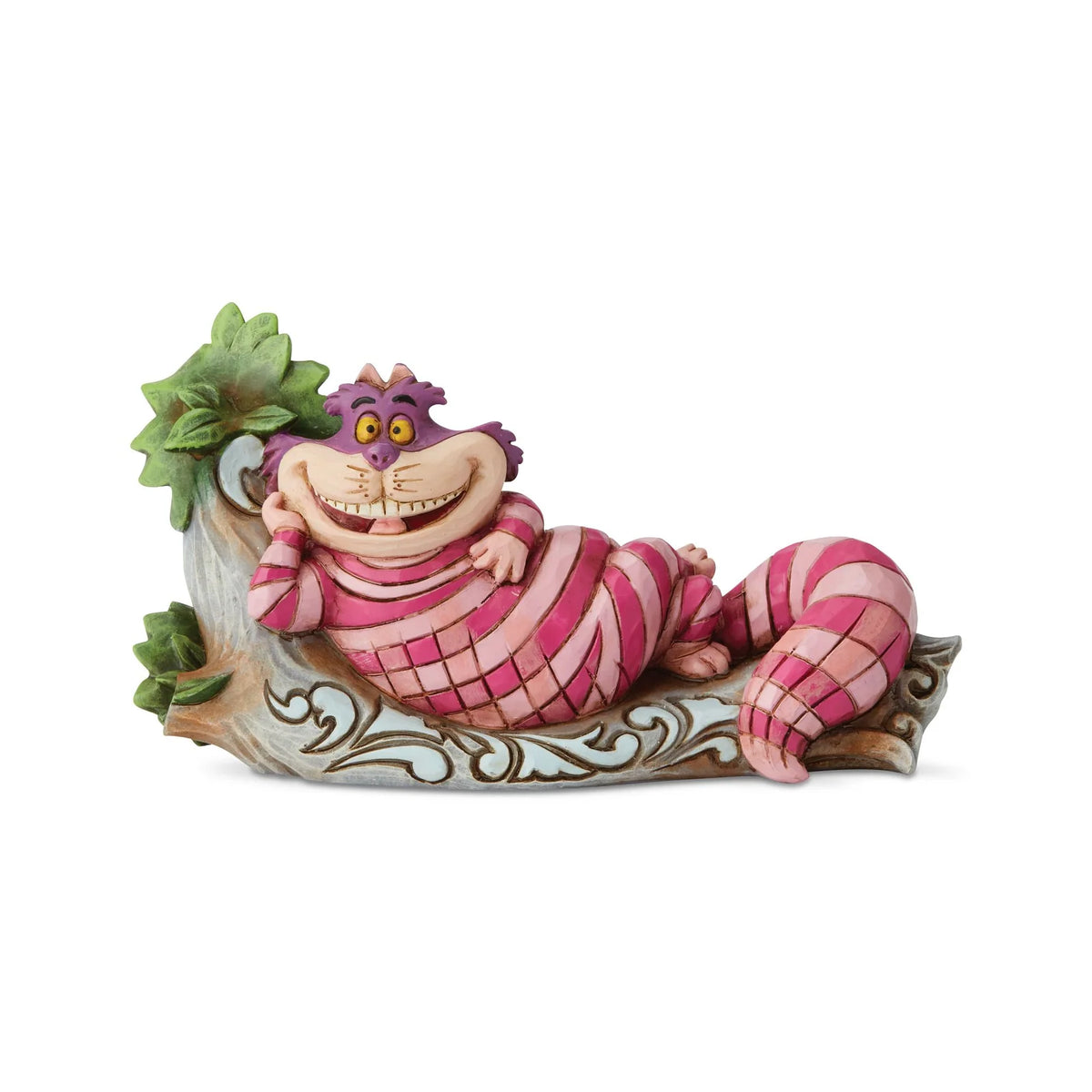 Cheshire Cat on Tree Figurine in Hand-Painted Stone Resin