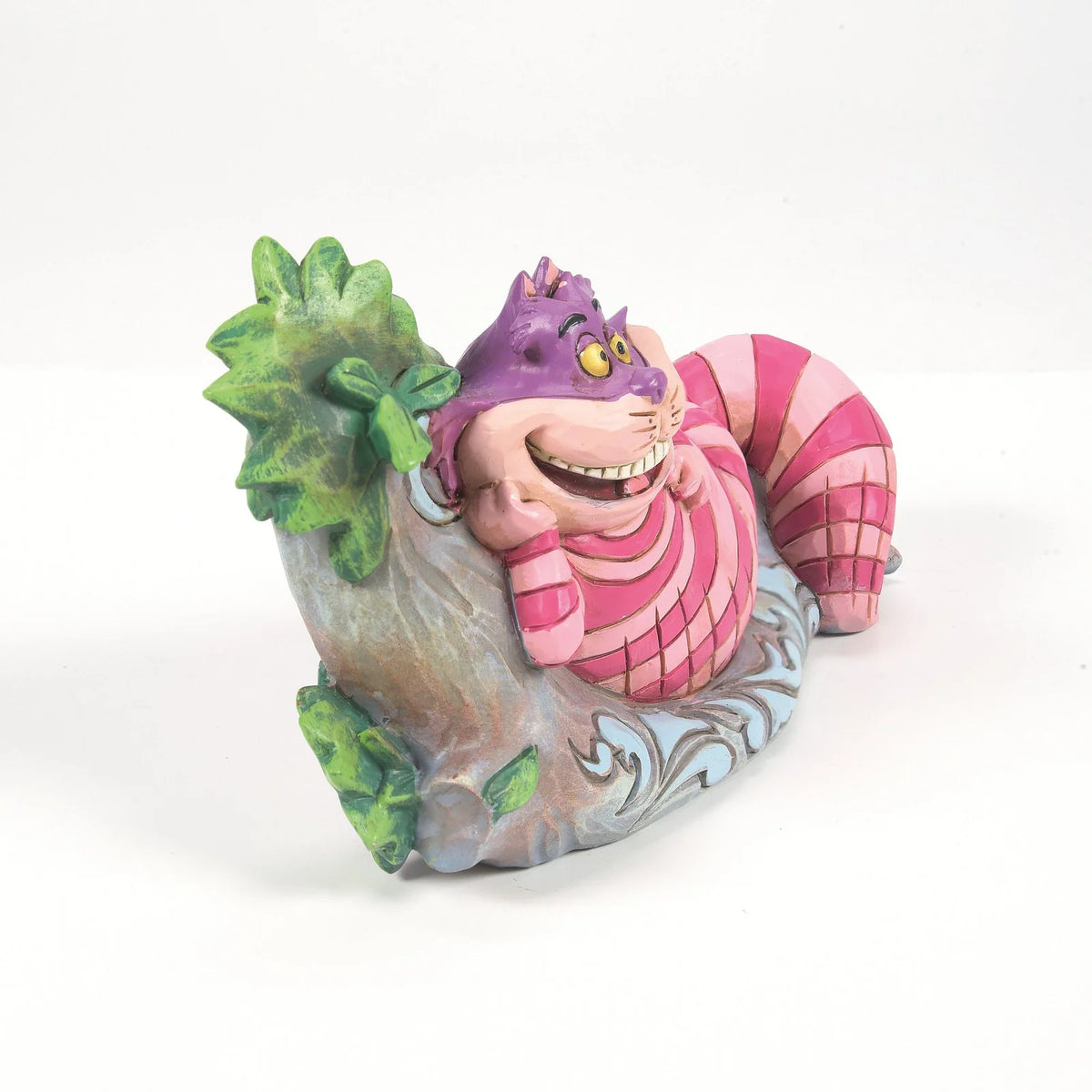 Cheshire Cat on Tree Figurine in Hand-Painted Stone Resin