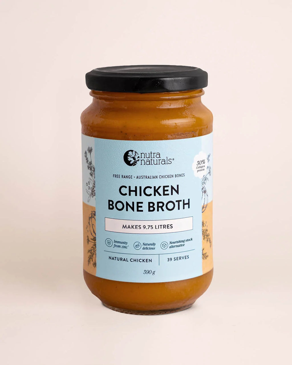 Chicken Bone Broth Concentrate Natural with Collagen and Zinc, Gluten-Free Pantry Broth in 250 g or 390 g Packs — 390 g