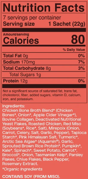 Chicken Bone Broth Individual Sachets with 12g Protein, 80 Calories and Pasture-Raised Chicken