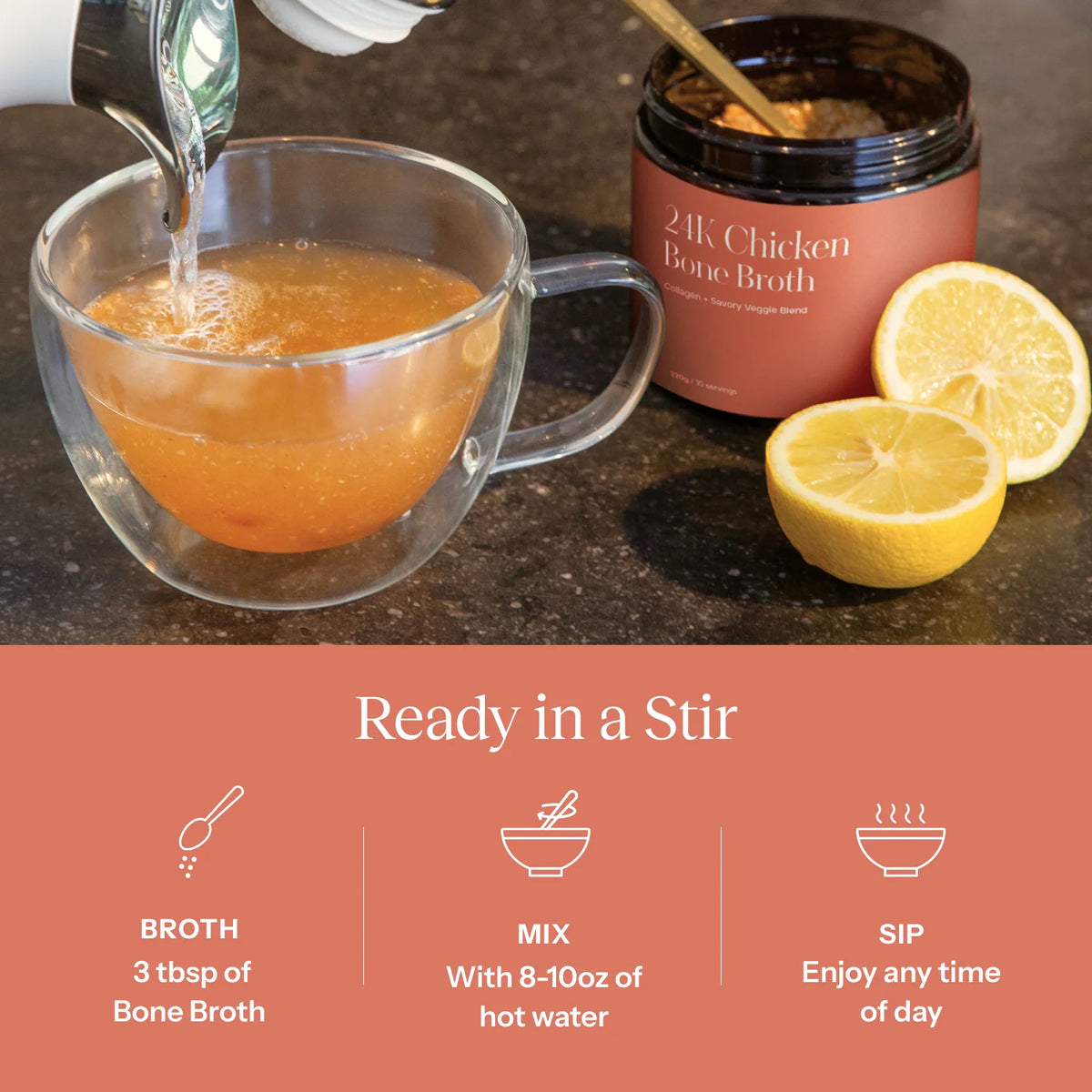 Chicken Bone Broth Instant Meal Drink with 12g Protein, 80 Calories, Collagen and Turmeric