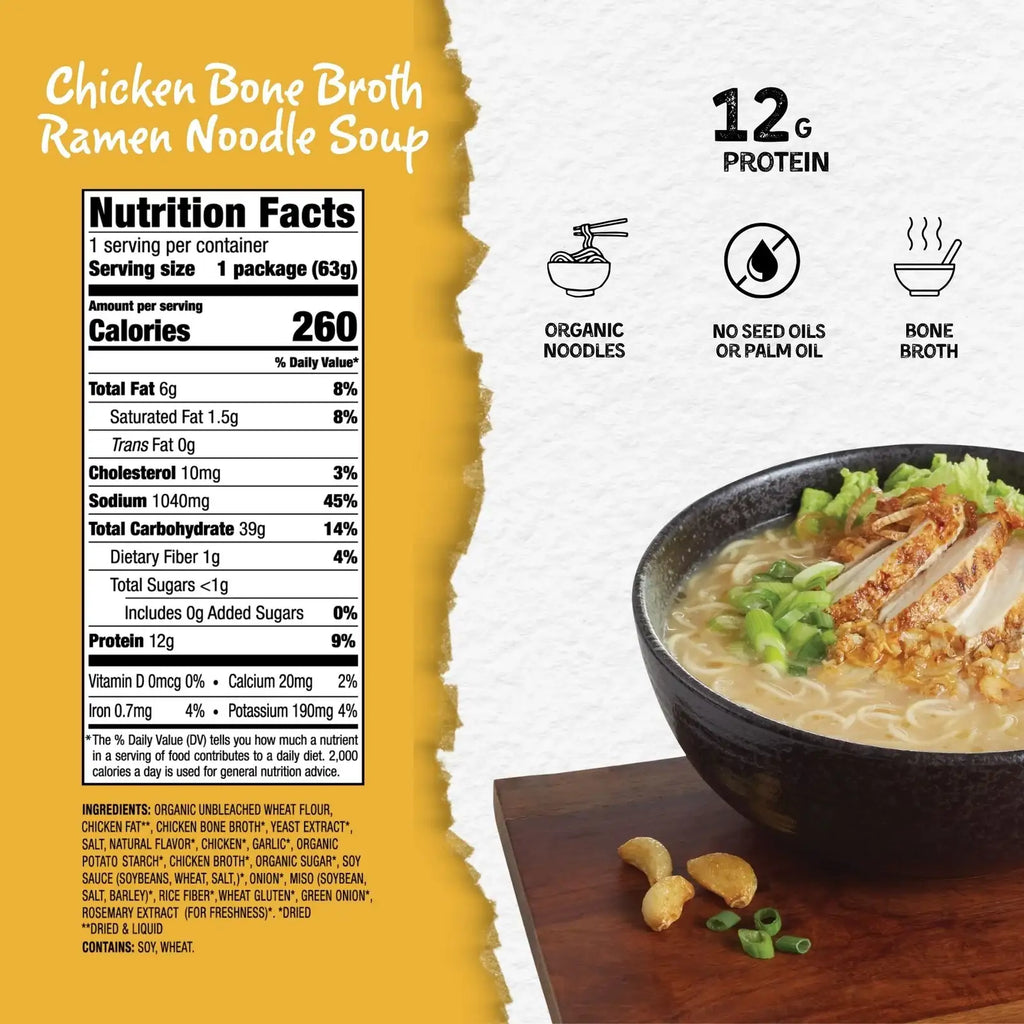 Chicken Bone Broth Ramen Noodle Soup Pillow Packs, Organic