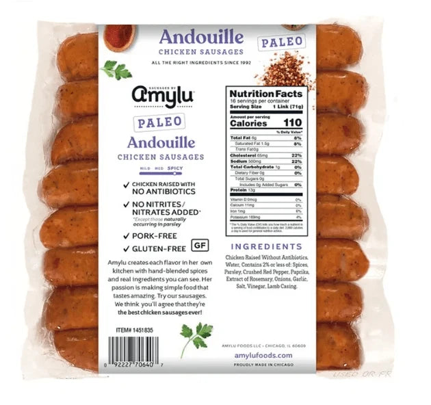 Chicken Sausages in Paleo Andouille Style, Pork-Free 3-Pack Made