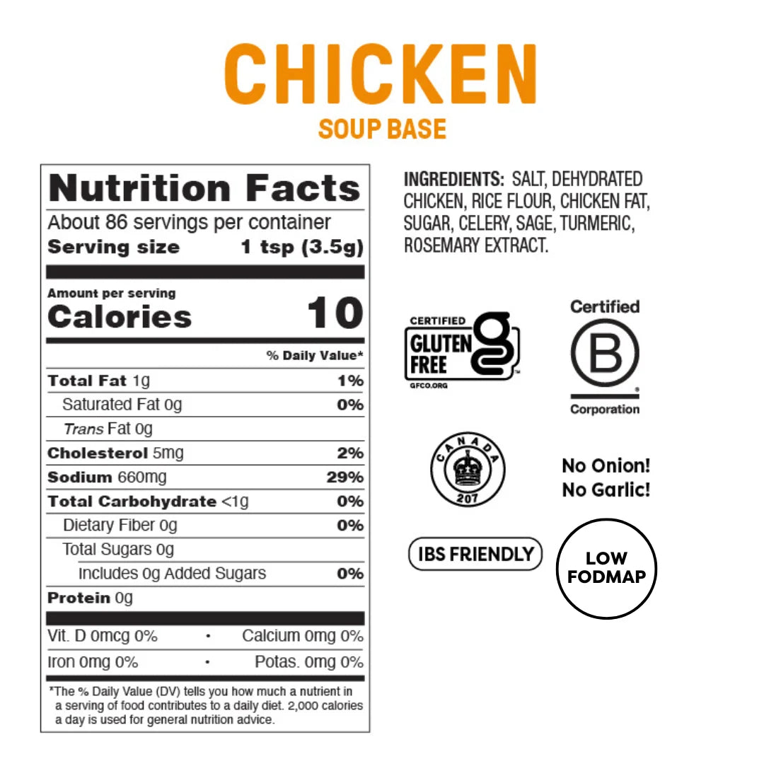 Chicken Soup Base Without Onion or Garlic for Savory Homemade Broth, Low FODMAP, 10.6 oz (300g)