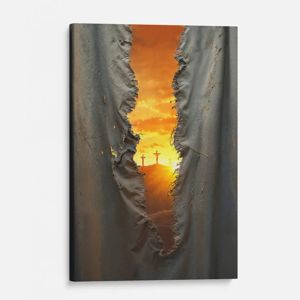 Christian Canvas Wall Art Depicting the Torn Veil and Three