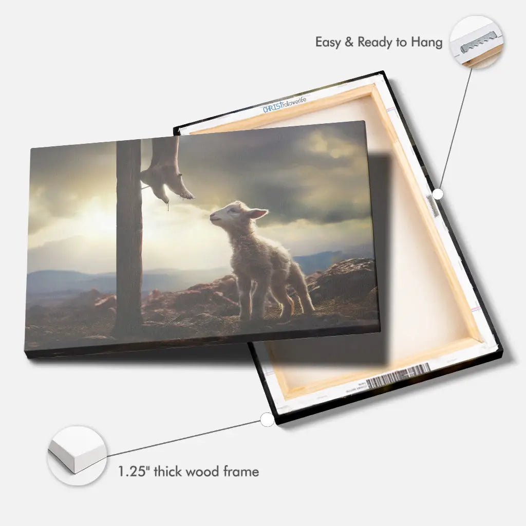 Christian Wall Art Canvas of a Lamb Looking Up at Jesus, Reflective Religious Decor for Family Spaces and Prayer Rooms