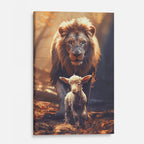Christian Wall Art Canvas Print Featuring a Lion and Lamb Walking Together in a Peaceful Forest