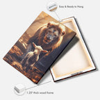 Christian Wall Art Canvas Print Featuring a Lion and Lamb Walking Together in a Peaceful Forest