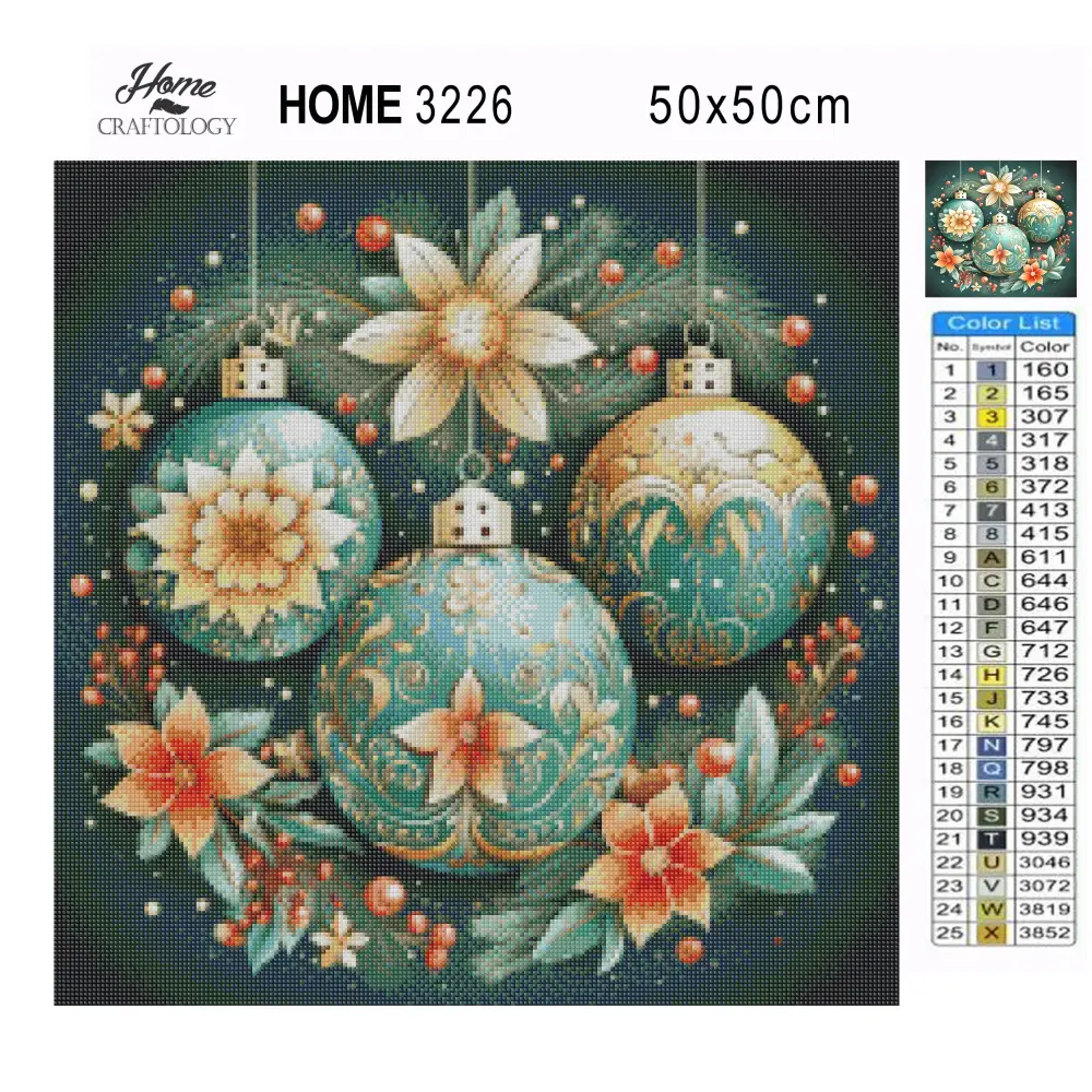 Christmas Diamond Painting Kit with Flower Ball Design, Full Drill Canvas, Square or Round Diamonds and Optional Frame