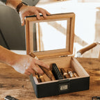 Cigar Humidor in Matte Black for 20–40 Cigars with a Built-In Digital Hygrometer and Spanish Cedar Lining