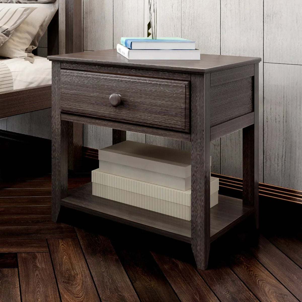 Classic Solid Wood Nightstand, Clay