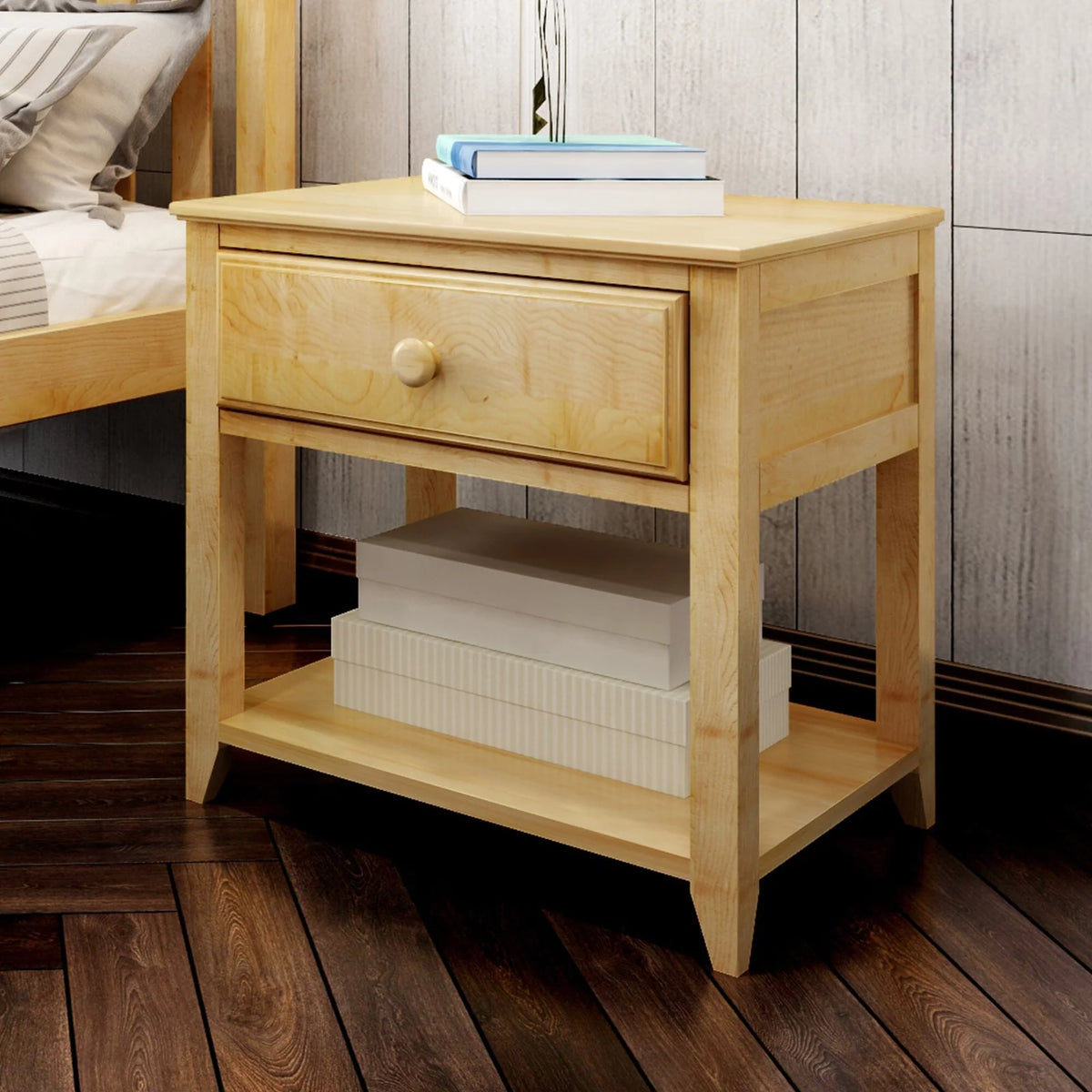 Classic Solid Wood Nightstand, Natural