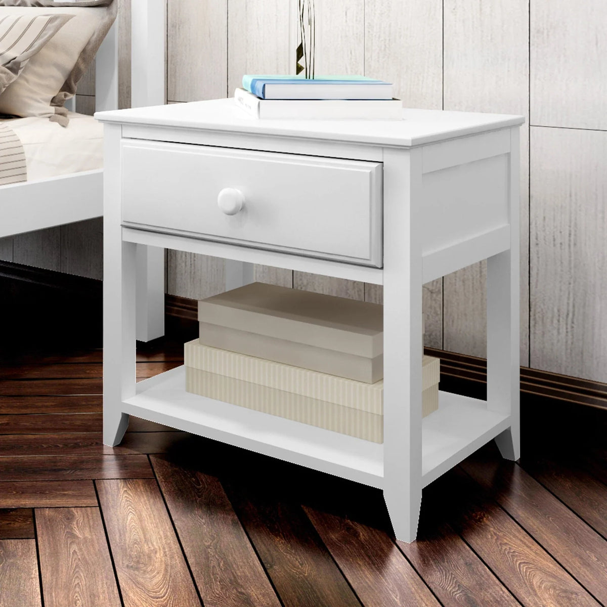 Classic Solid Wood Nightstand, White