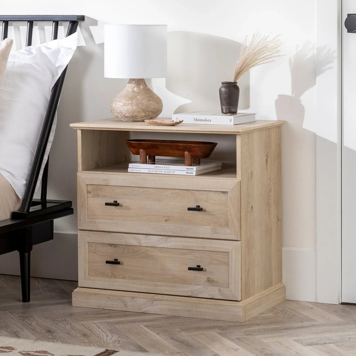 Classic Two-Drawer Nightstand, White Oak-1 Pack