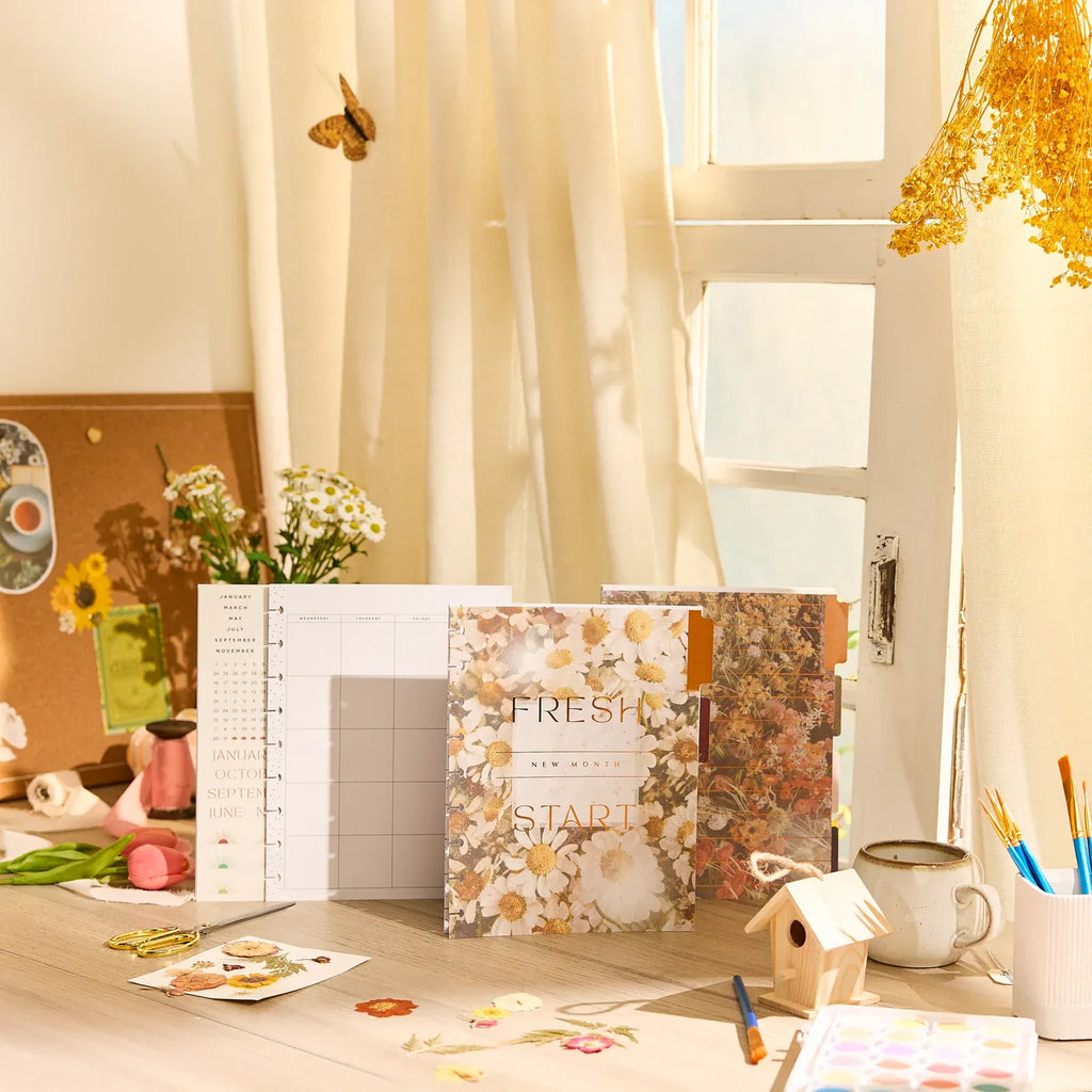 Classic Vertical Planner Extension Pack with Undated Calendar Pages and Nature-Inspired Floral Dividers