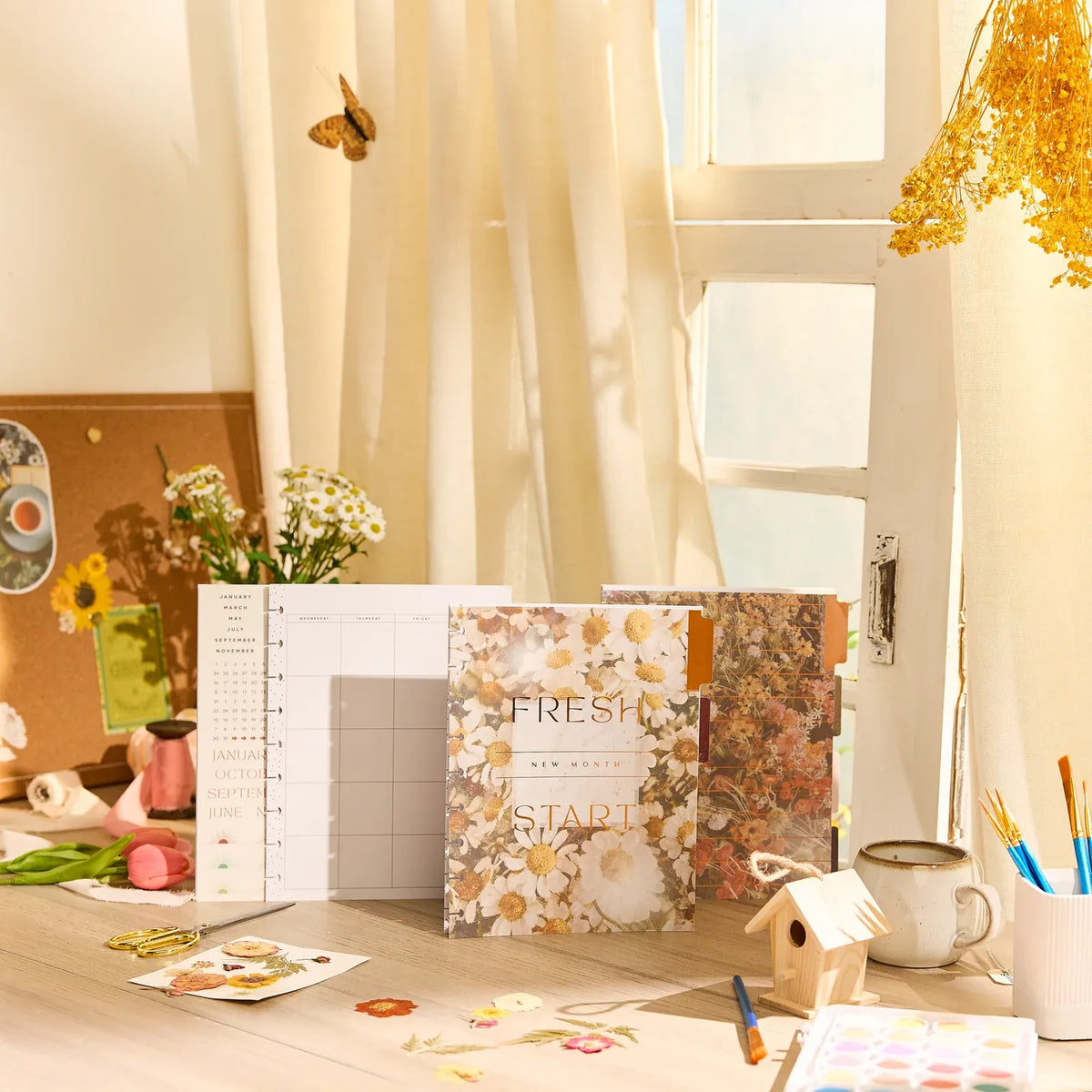 Classic Vertical Planner Extension Pack with Undated Calendar Pages and Nature-Inspired Floral Dividers
