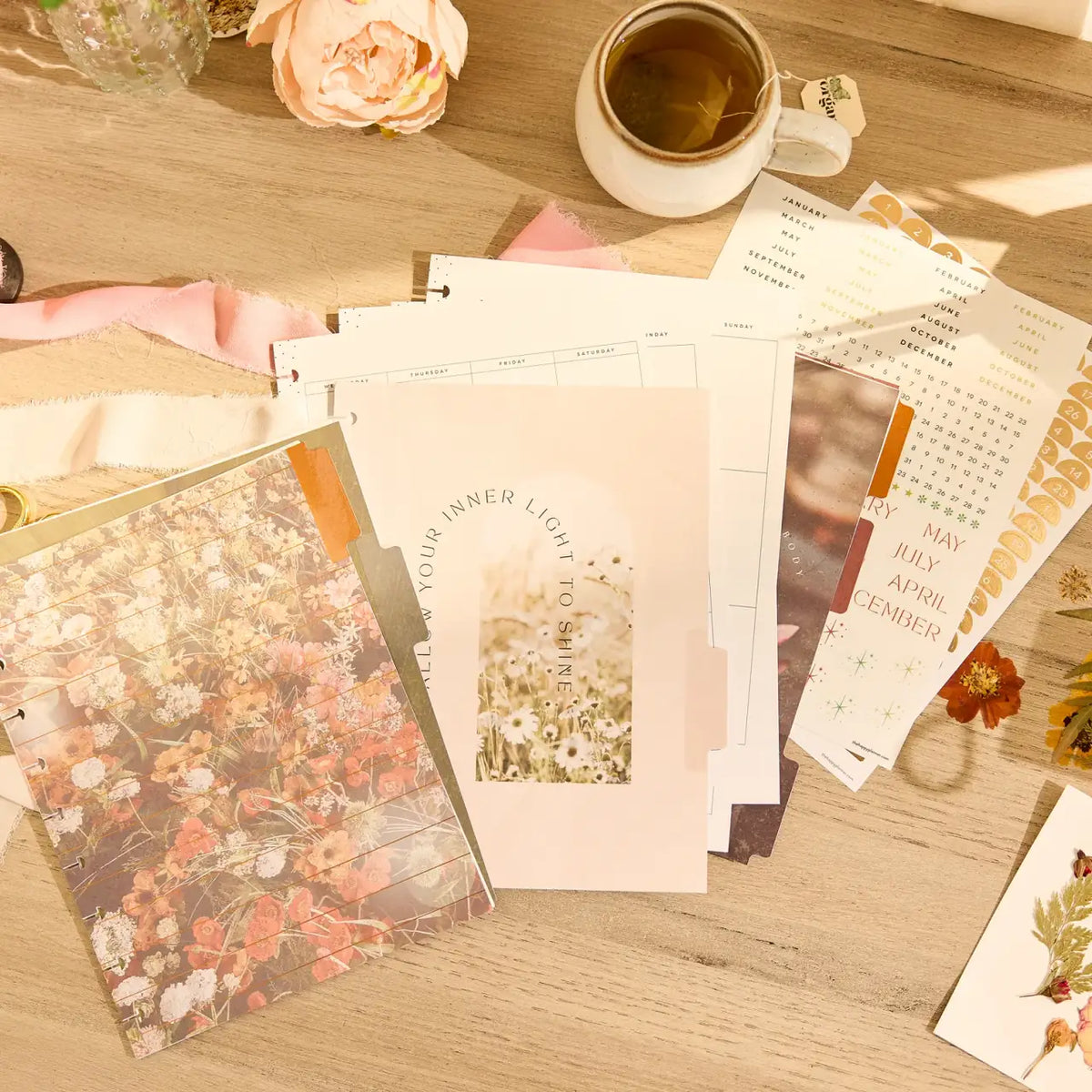 Classic Vertical Planner Extension Pack with Undated Calendar Pages and Nature-Inspired Floral Dividers