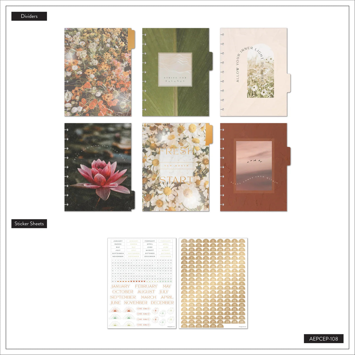 Classic Vertical Planner Extension Pack with Undated Calendar Pages and Nature-Inspired Floral Dividers