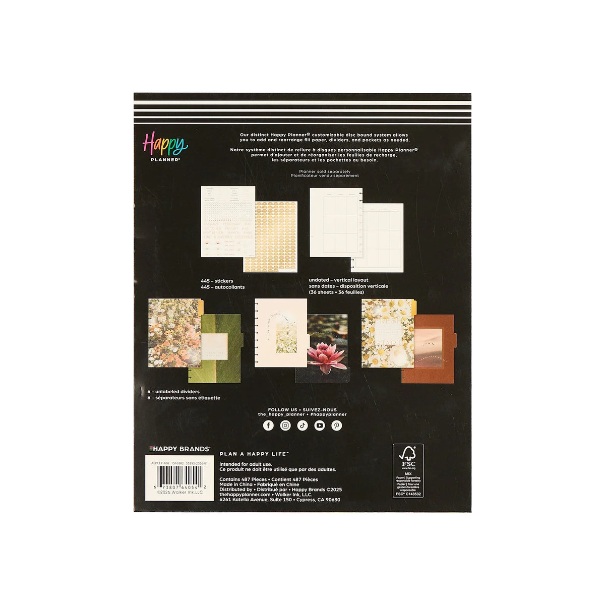 Classic Vertical Planner Extension Pack with Undated Calendar Pages and Nature-Inspired Floral Dividers