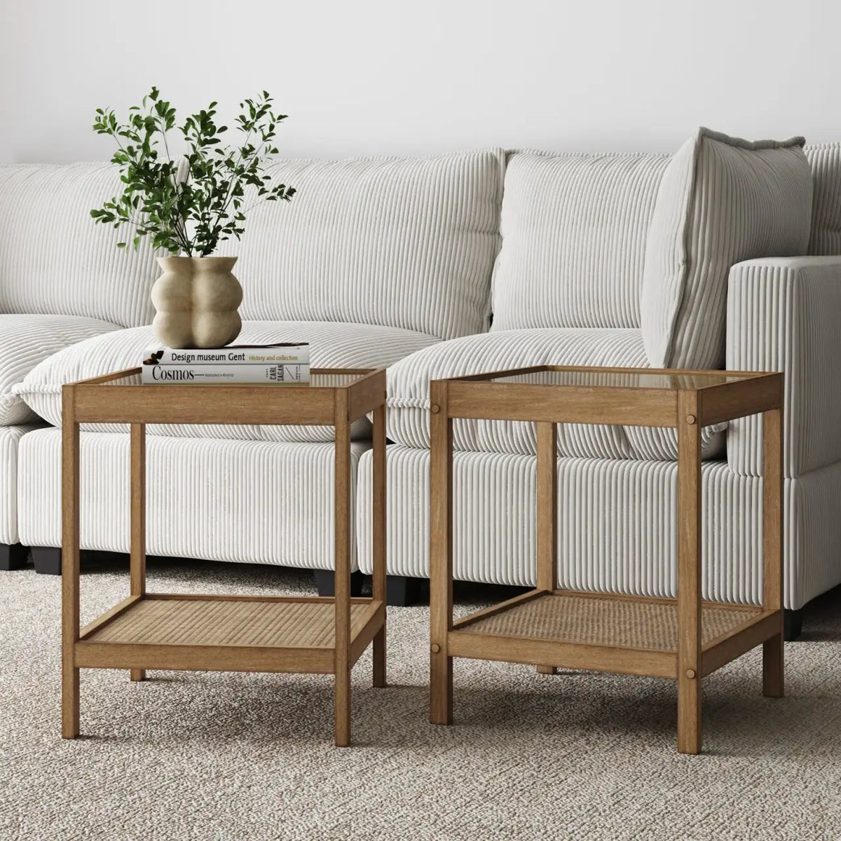 Coastal Modern End Tables, Brushed Light Brown