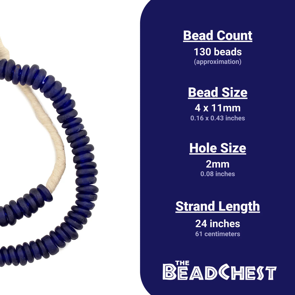 Cobalt Blue Rondelle Recycled Glass Beads