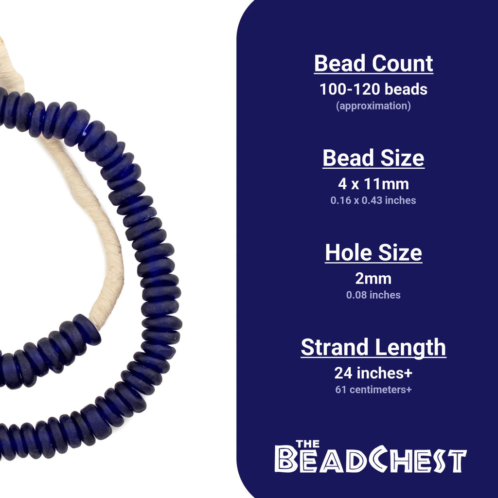 Cobalt Blue Rondelle Recycled Glass Beads