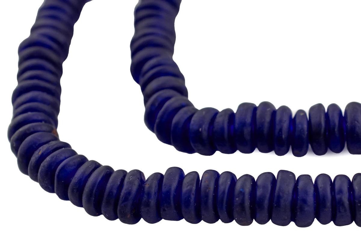 Cobalt Blue Rondelle Recycled Glass Beads