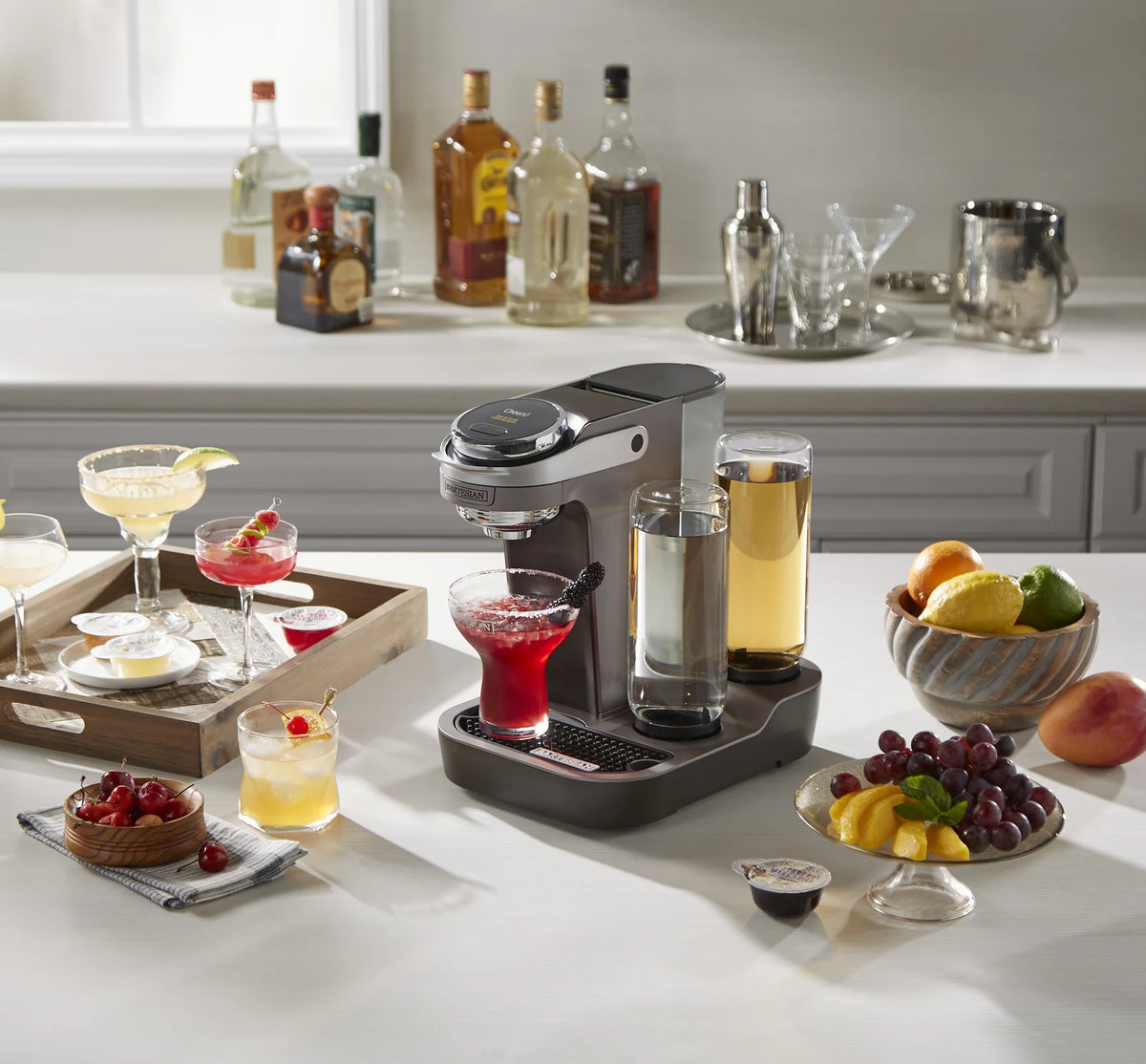 Cocktail Maker with Compact Two-Bottle Display, LCD Strength Dial and Removable Water Tank for Home Bartending