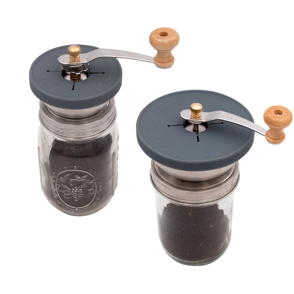 Coffee and Spice Grinder Lid for Mason Jars with Adjustable Ceramic Grinding for Camping and Cabin Use