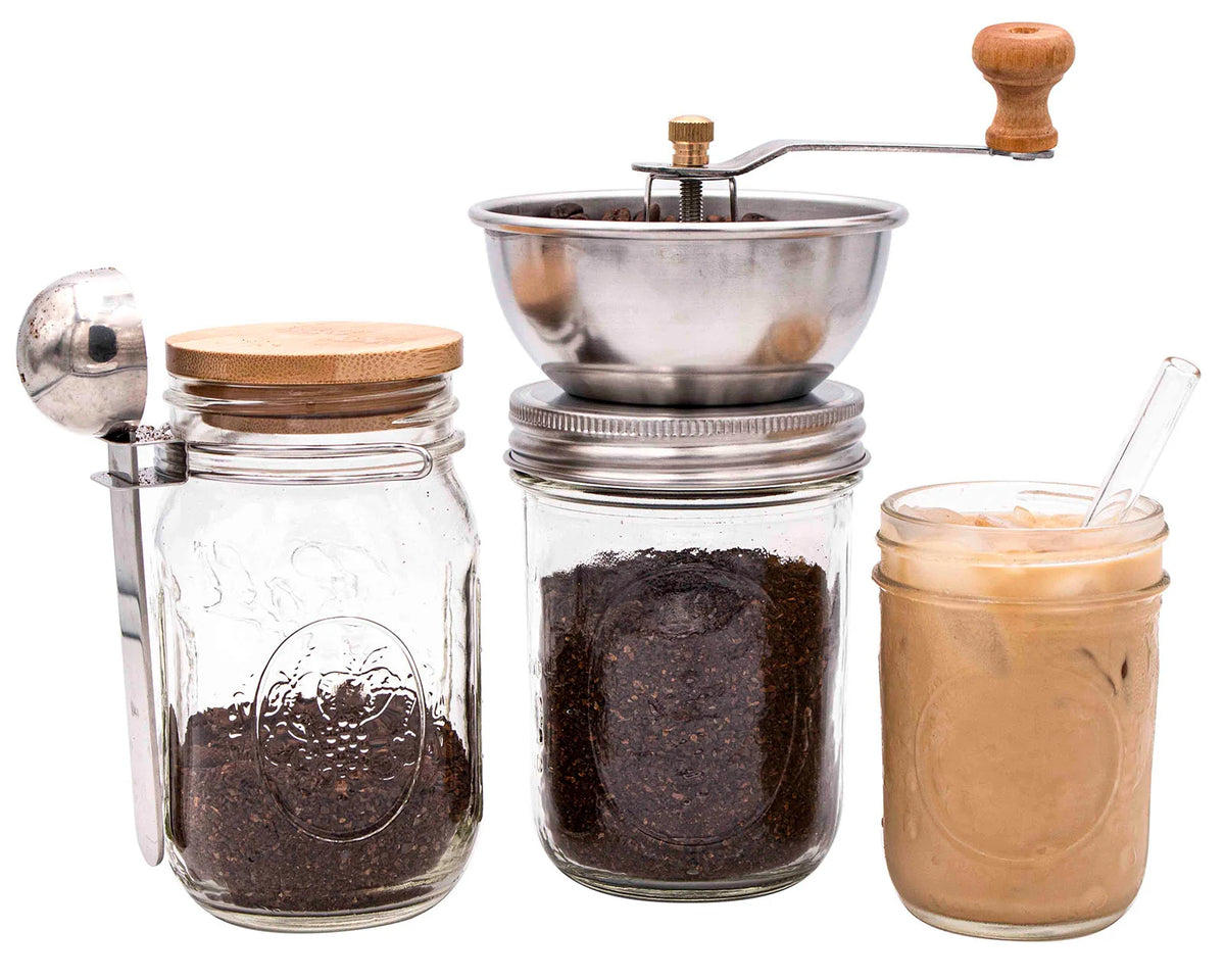 Coffee and Spice Grinder Lid for Mason Jars with Adjustable Ceramic Grinding for Camping and Cabin Use