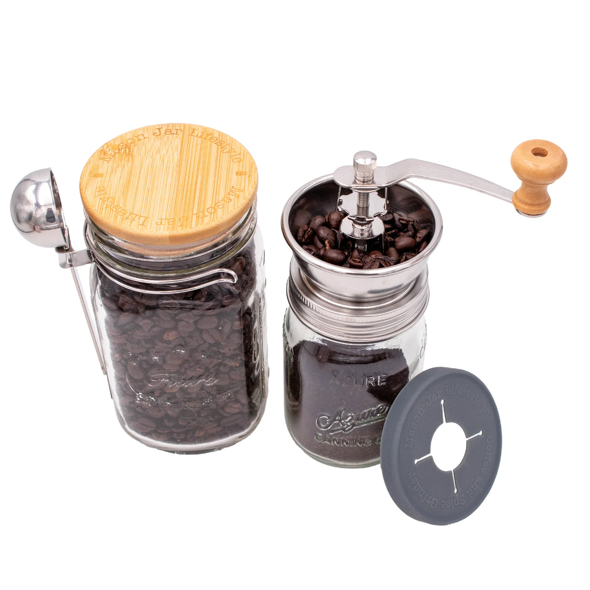 Coffee and Spice Grinder Lid for Mason Jars with Adjustable Ceramic Grinding for Camping and Cabin Use
