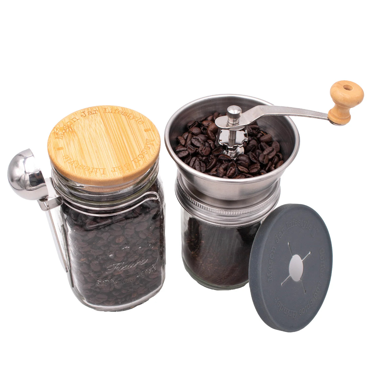 Coffee and Spice Grinder Lid for Mason Jars with Adjustable Ceramic Grinding for Camping and Cabin Use