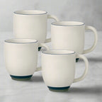 Coffee Mug Set of 4 in Beige Banded Stoneware
