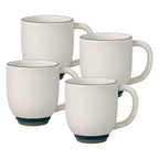 Coffee Mug Set of 4 in Beige Banded Stoneware