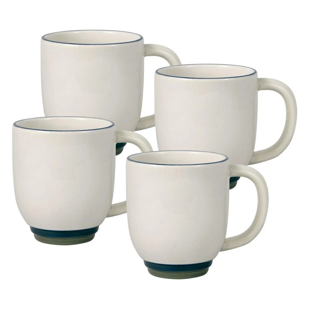 Coffee Mug Set of 4 in Beige Banded Stoneware