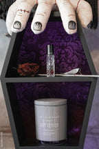 Coffin Wall Shelf with Embossed Velvet Damask Backing and Three Display Tiers in a Matte Black Finish