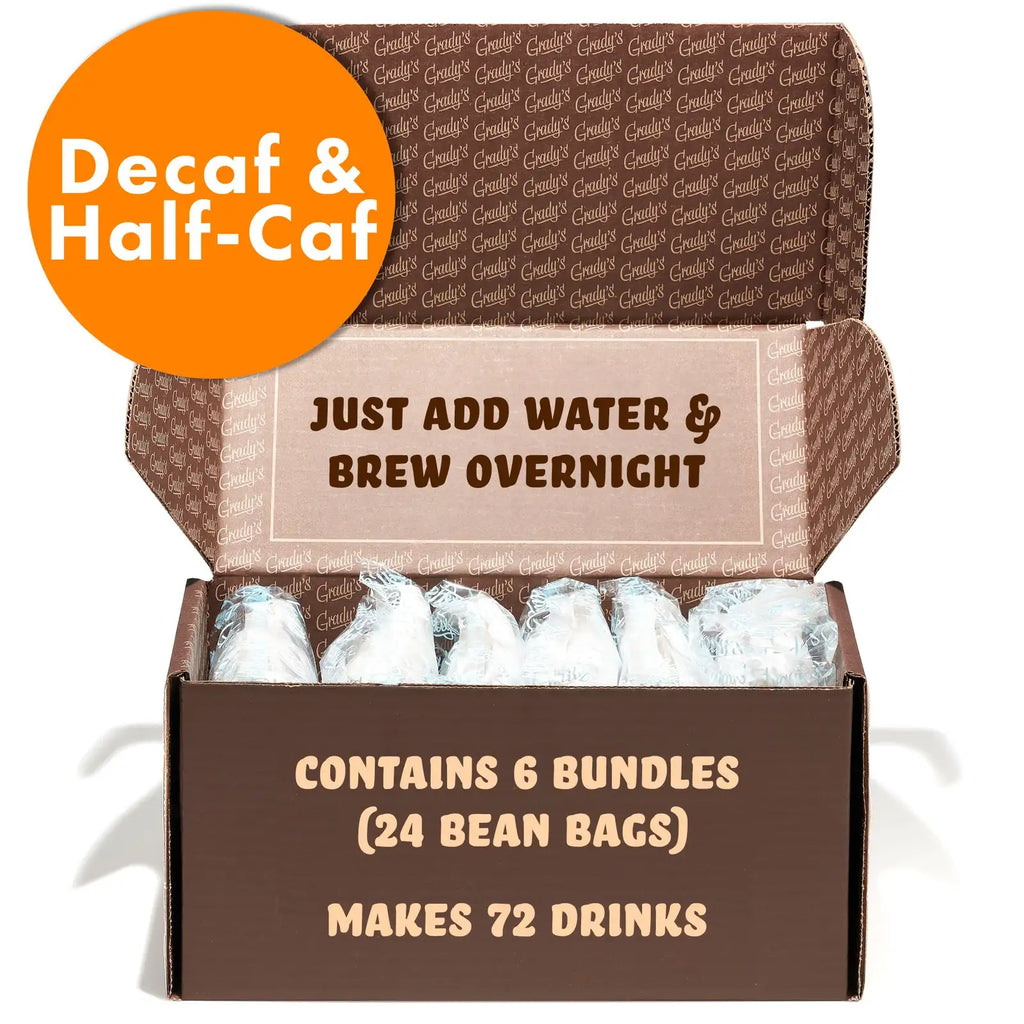 Cold Brew Coffee Bags 6-Pack with Decaf or Half-Caf for Easy Overnight Brewing at Home · Six bundles, four 2 oz bean bags