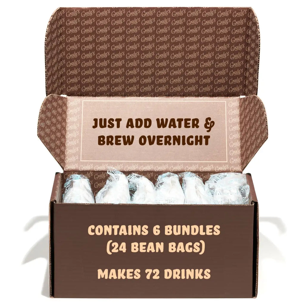 Cold Brew Coffee Bags 6-Pack with Decaf or Half-Caf for Easy Overnight Brewing at Home · Six bundles, four 2 oz bean bags